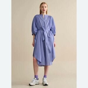 Bellerose Isis Blue 100% Cotton Oversized Gathered Back Midi Shirt Dress NWT OS